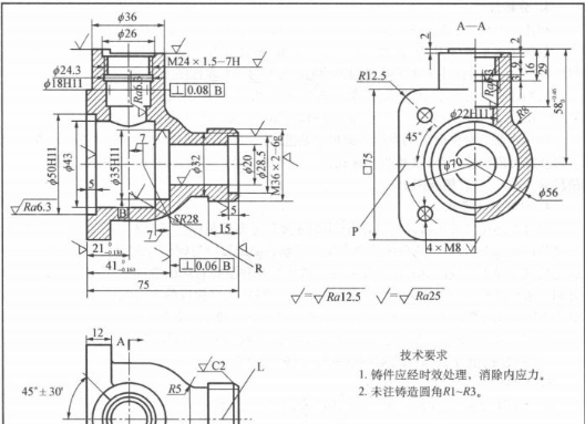 想象閥體零件的立體圖，如圖所示。